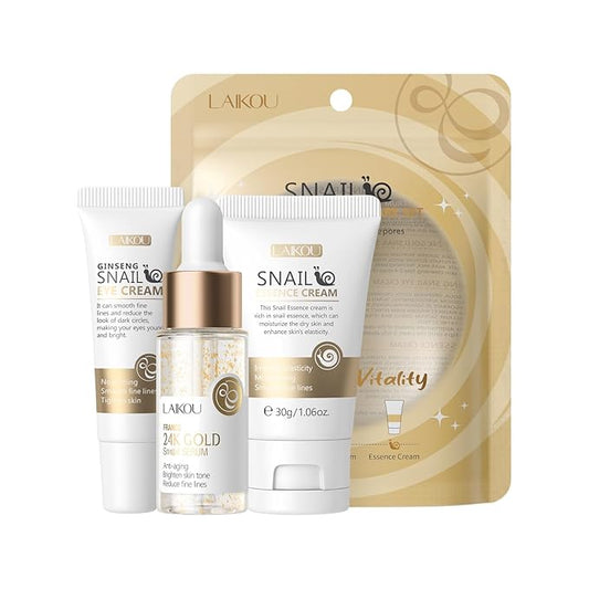 Korean Skin Care, Skin care set, Skin Care Kit Snail and Ginseng with Eye Cream, Serum, Essence Cream 3pcs for Women Teen Girls Mom Daughter Mother's Day Birthday