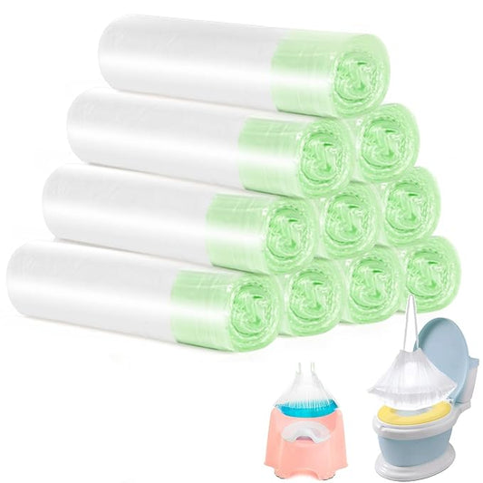 Tebery 100 Pack Portable Potty Chair Liners with Drawstring, Potty Bags Liners Disposable for Baby Toilet Potty Training Seat