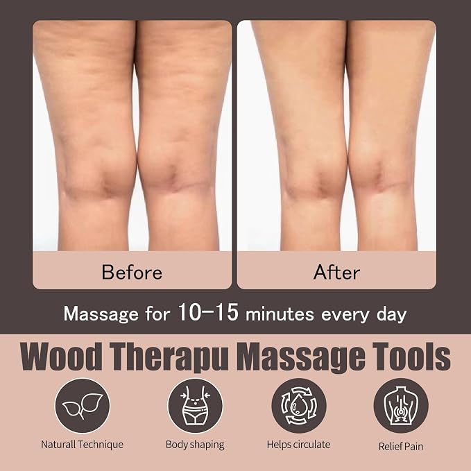 Wood Therapy Massage Tools for Body Sculpting, Lymphatic Drainage Massager, Curved Wooden Fascia Blaster, Cellulite Remover for Legs, Muscle Pain Relief Roller (Wood)