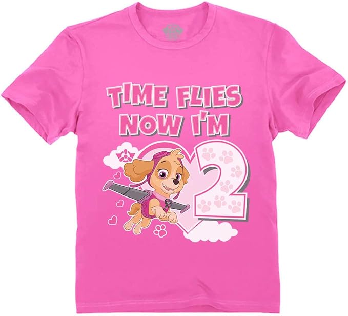 Paw Patrol Skye 2nd Birthday Girl Shirt for Toddlers - Time Flies I'm 2 Tee for Two-Year-Old Girls