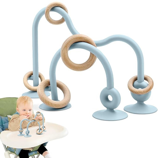 Baby Sensory High Chair Suction Toys for Infant Toddlers 12 18 Months, Food Grade Silicone String with Oak Loop Montessori Educational Parent-Child Baby Bath Toy Gift for Birthday Christmas(Blue)