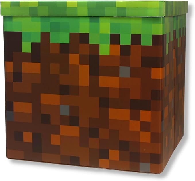 Large 14 x 14 Pixelated Box - 4 Pack | Birthday Party Supplies | Storage Decoration and Prop, Big Birthday Box | Storage Bin Chest With Lid Gift Accessory (4 Pack)