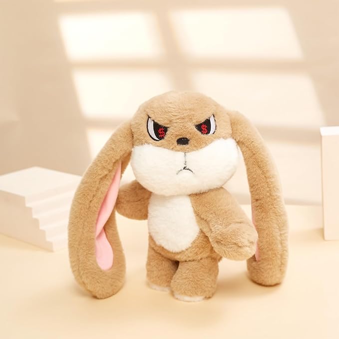 Bunny Plush Toy Stuffed Animal Funny Rotating Head Rabbit Plush Pillows Toy Cute Sensory Soft Stuffed Animals Doll That Show Your Mood Stuffed Bunny For Easter Christmas Birthday Gift，11in(Khaki)