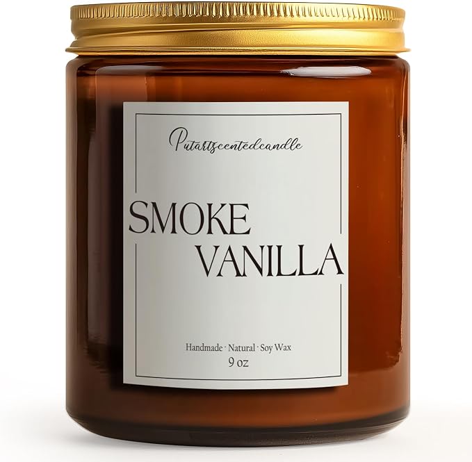 Somke Vanilla Scented Candles for Home, 9oz Natural Soy Wax Aromatherapy Organic Vanilla Candle for Stress Relief, Long Burning & Lasting Jar Candle Gifts for Birthday, Christmas, Thanksgiving