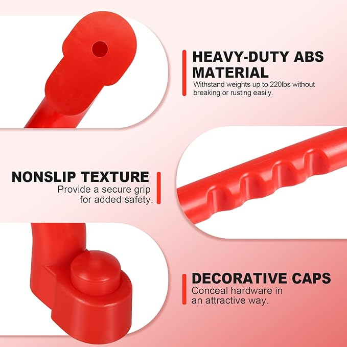 TOPNEW 4Pcs Kids Playground Safety Handles -Swing Set & Climbing Frame Hand Grips, Multi-Color Plastic Grab Bars for Outdoor Playhouse, Jungle Gym, Climbing Frame (Red)