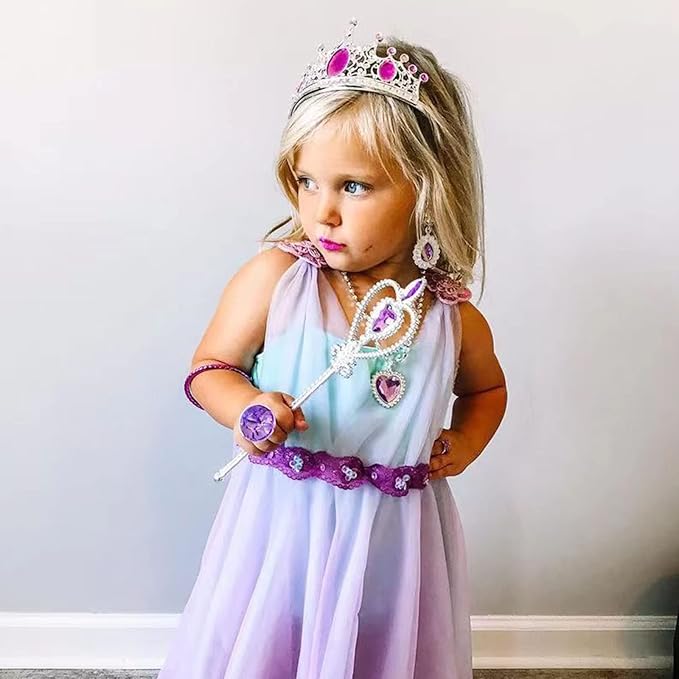 Princess Pretend Jewelry Toy 48 Pcs Jewelry Dress Up Play Set for Girls Included Tiaras Necklaces Wands Rings Earrings and Bracelets, Kids Play Jewelry Set for Girls