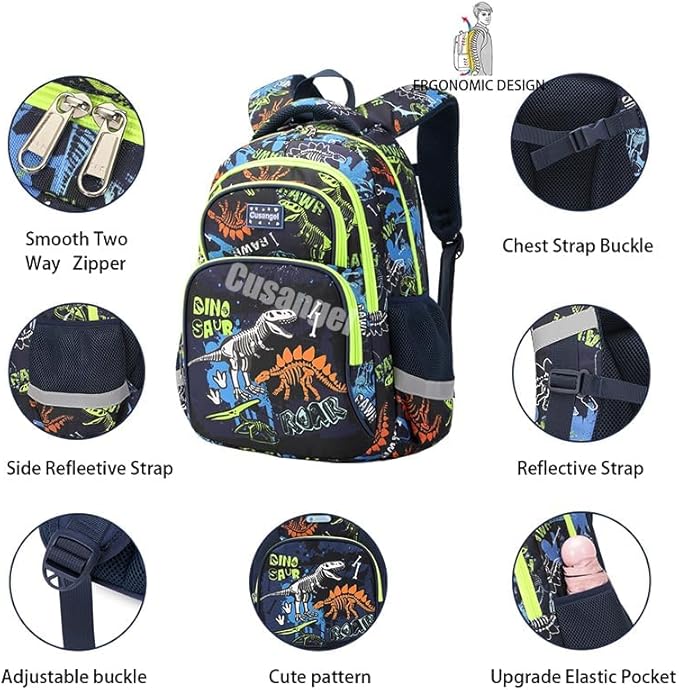 Cusangel 3Pcs Boys Dinosaur Backpack Set with Lunch Box Pencil Case, Dinosaur Backpack for Kids