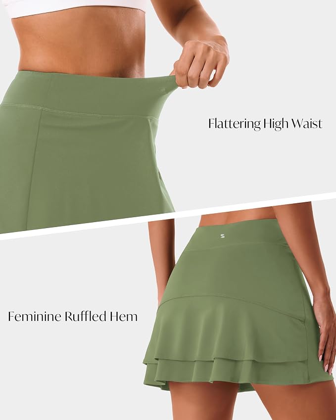 Stelle Tennis Skirts for Women Ruffle Athletic Golf Skorts with Pocket | High Waisted, Tummy Control, Built in Shorts, Athletic Skirt, Golf Skirt, Soft, Breathable, Workout, Pickleball