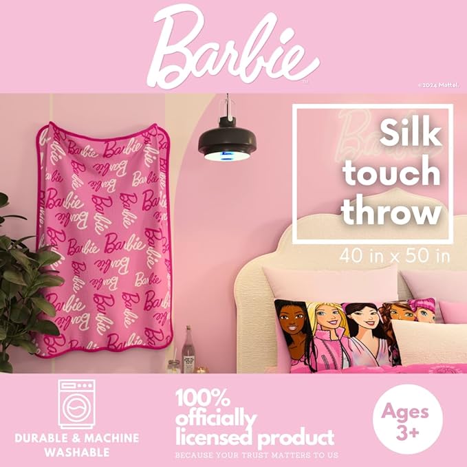 Barbie Kids Bedding Super Soft Cozy Silk Touch Throw, 40 in x 50 in, (Officially Licensed Product) by Franco