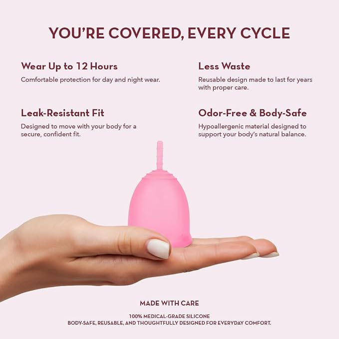 Reusable Menstrual Cup, Medical Grade Silicone Period Cup for Women & Beginners, Eco-Friendly Feminine Hygiene, Leak-Free Comfort for Up to 12 Hours (Small & Large) (Purple, Large)