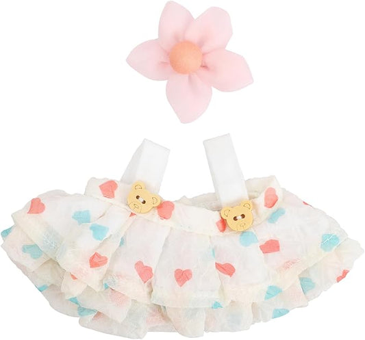 17 cm Doll Clothes (No Doll) - Premium Doll Clothing & Accessories, White Bear Back Dress Set - Sunflower Hair Clip+ Polka dot Back Dress(Style L)
