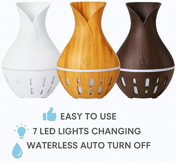 300ML Air Humidifier & Aroma Diffuser Home Fragrance Room Decor Essential Oil Diffuser Humidifiers for Bedroom Cool Mist 7 LED Light Car Air Freshener (Black-2)