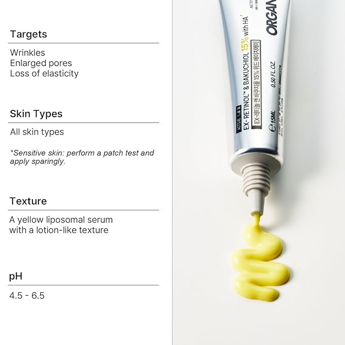 EX-Retinol & Bakuchiol 15% Facial Serum 0.5 Fl Oz | with Retinoid 1%, NAD+, EGF Peptides, Vitamin, Dexpanthenol | Korean Skin Care | for Firming and Lifting | Fragrance-Free Clean Formula