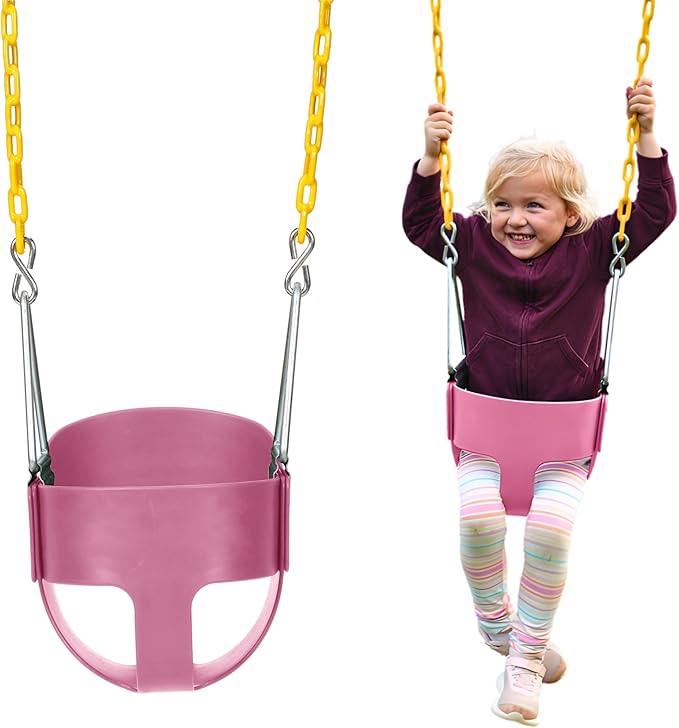 Eastern Jungle Gym Heavy-Duty High Back Full Bucket Toddler Swing Seat | Coated Chains Fully Assembled | Pink Swing Set Accessory