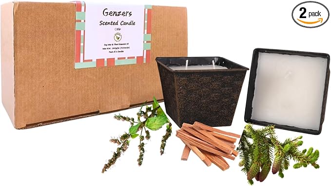 Balsam Fir Candles Pack of 2,Long Burning Sandalwood Lavender Scent Candle,Soy Wax Pine Scented Candles with 2 Wicks,Woody Candle Buckets for Backyard Patio,Aromatherapy Candles Set of 2