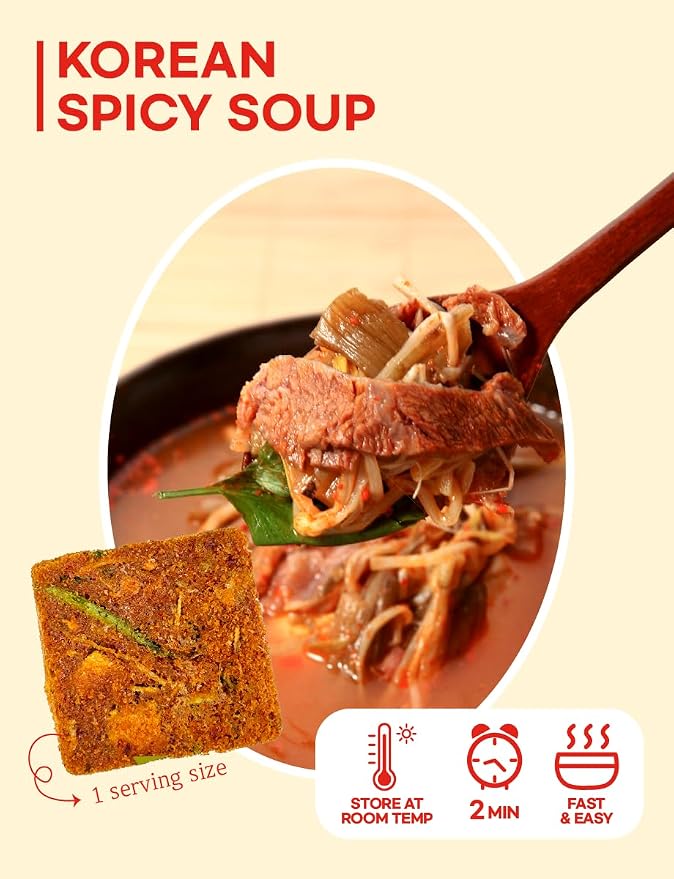 Korean Frozen Dried Multi-Pack Soup (Seaweed Soup 10g × 6ea) + (Korean spicy soup 10g × 6ea) Easy cooking Individual packaging 한국 전통 국, 미역국, 육개장
