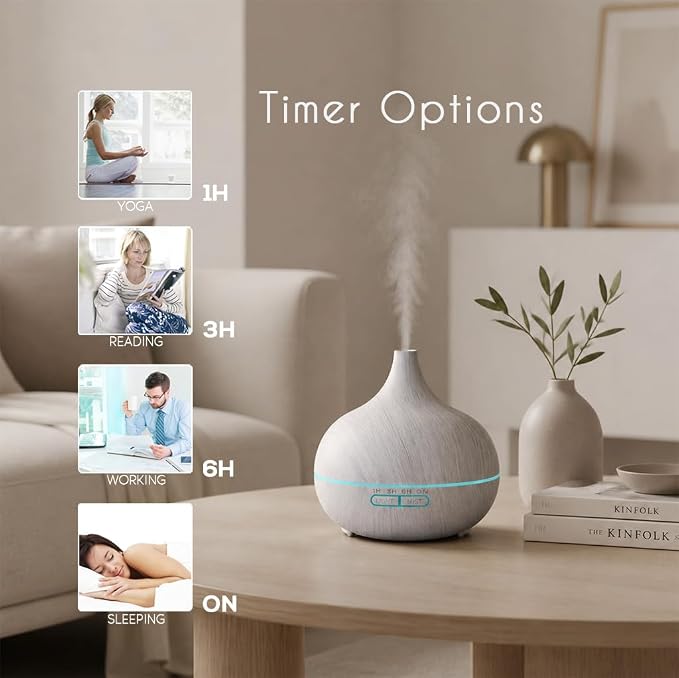 550ml Essential Oil Diffuser, Ultrasonic Aromatherapy Humidifier with Remote Control, 7 LED Colors, Auto Shut-Off, Cool Mist Humidifier for Home, Bedroom, Office