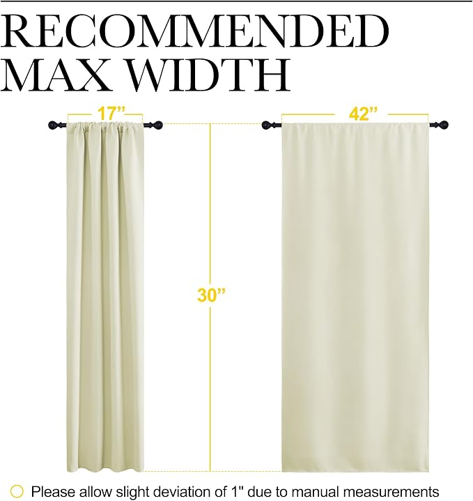 NICETOWN 2 Panels Blackout Curtains, Rod Pocket Thermal Insulated Drapes for Kitchen, Heavy Duty Small Window Treatment for Dorm Room, Studio Apartment, Basement (Beige, W42 x L30)
