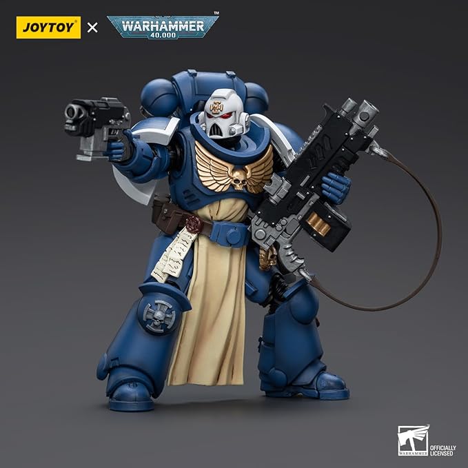 YIZRIO JoyToy Warhammer 40K Ultramarines Sternguard Veteran with Auto Bolt Rifle 1:18 Scale Action Figure Mecha Joy Toy Collection Model 4.76 inch