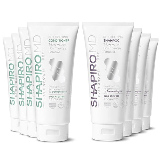 Shapiro MD Hair Growth Experts Hair Loss Shampoo and Conditioner, DHT Fighting Vegan Formula for Thinning Hair Developed by Dermatologists, Experience Healthier, Fuller Thicker Hair, 4 Month Supply