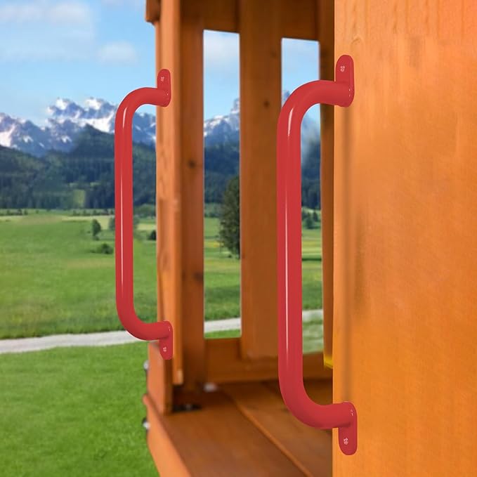 ESPETS 17 Inch 6 Pieces Red Steel Handles for Outdoor Playground Accessories - Swing Set Attachment Grab Bars, Playset Safety Handles, Indoor Monkey Bars for Jungle Gym, Playhouse, Climbing Frame