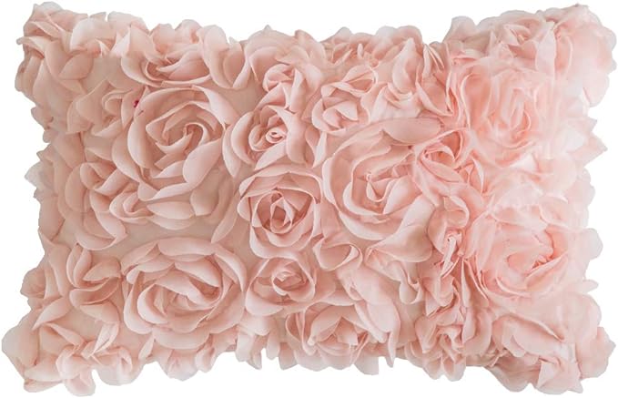 MIULEE Decorative Rose Flower Pillow Cover Pack of 1 Peach Pink 12x20 Inch | Cute Romantic Stereo Chiffon Throw Pillow Cover Aesthetic Solid Pillowcase for Girl Coquette Room Decor Coach Bedroom