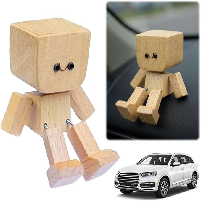 Charming Little Wooden Figure That Sways with 12PCS Expressions, Handmade Shaking Feet Wooden Car Dashboard Decorations or Dashboard, Office, Gifts-1pcs