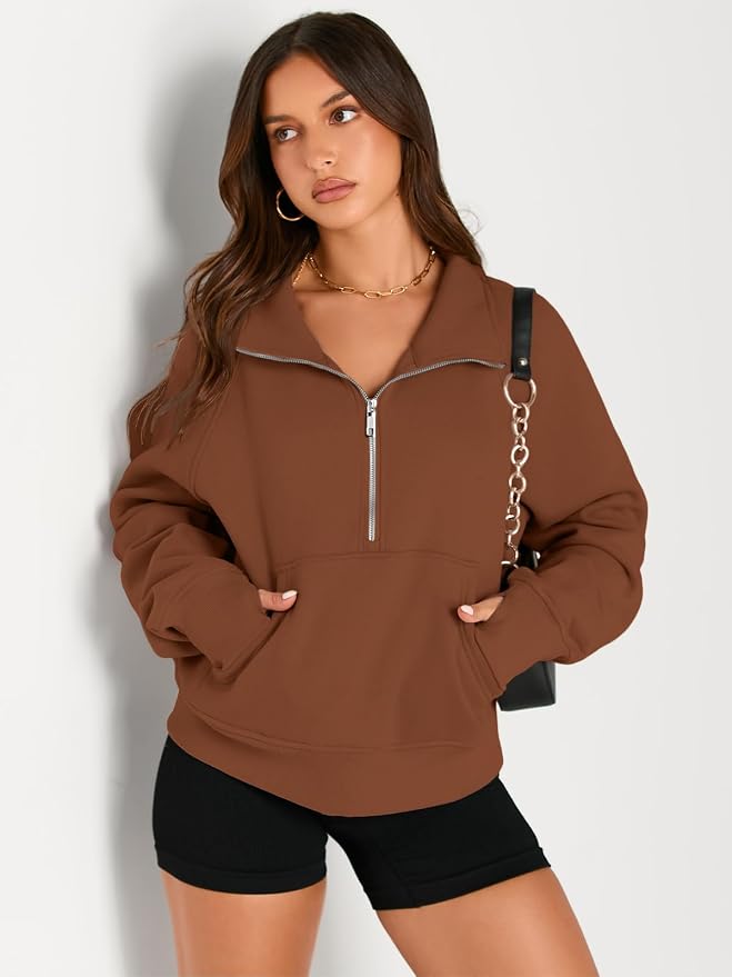 AUTOMET Womens Sweatshirts Half Zip Fleece Pullover Fall Outfits | Fall Fashion Clothes 2026,Cropped Sweatshirts,Cute Y2k Tops,Quarter Zipper Sweater,Winter Loungwear Outfits