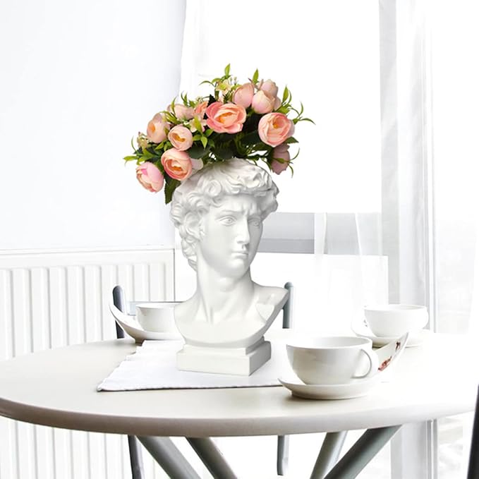 Hosrnovo Greek Statue, 10Inch Large David Head Vase | Planter for Garden and Home Roman Style Vintage White Flowers Bowl Creative Housewarming Gift