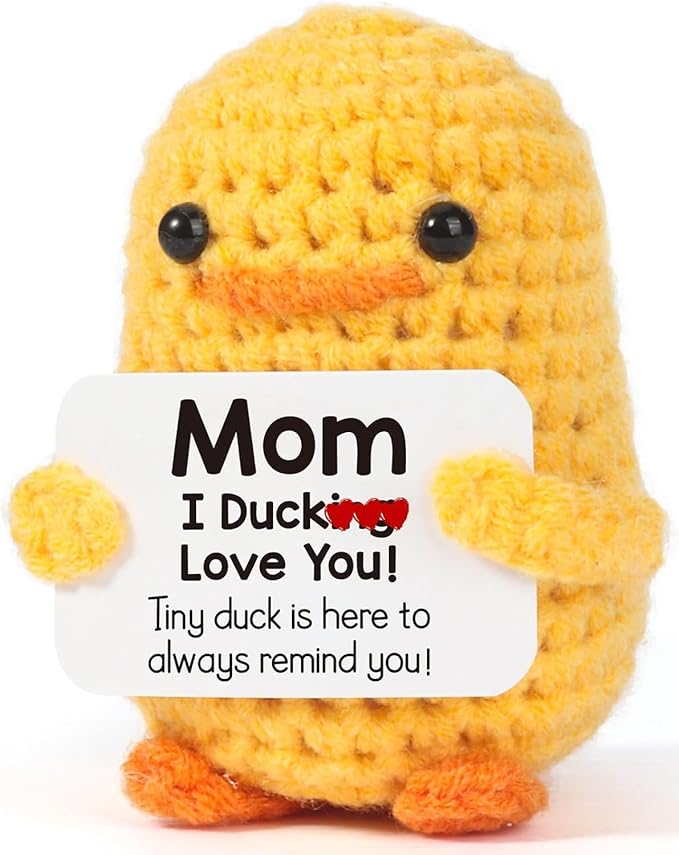 AICase Mother’s Day Gifts for Mom from Daughter Son Funny Positive Duck Gifts Emotional Support Nuggets Inspirational Crochet Animals Handmade Cheer Duck Decor Birthday Gifts for Mom Mother