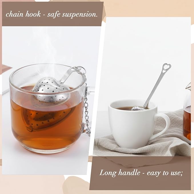 2 Pcs Tea Infuser Spoon Tea Spoon for Loose Teas Heart Shaped Teas Steeper Stainless Steel Fine Mesh Strainer