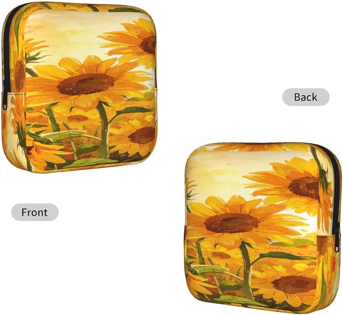 Cute Ladies Period Pouch Sunflower Field Vibrant Mexican Print, Multifunctional Polyester Storage Bag, Stores Tampons Menstrual Cup Small Jewelry Keys