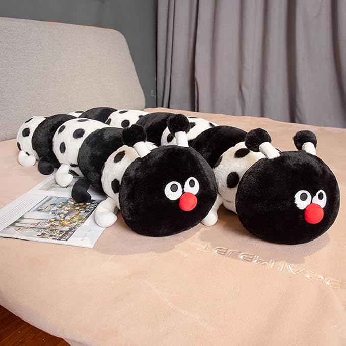 ELAINREN Black Caterpillar with Polka Dots Plush Pillow Ultra-Soft Caterpillar Stuffed Insect Toy Cuddly Long Worm Plushie Gifts/35.4''