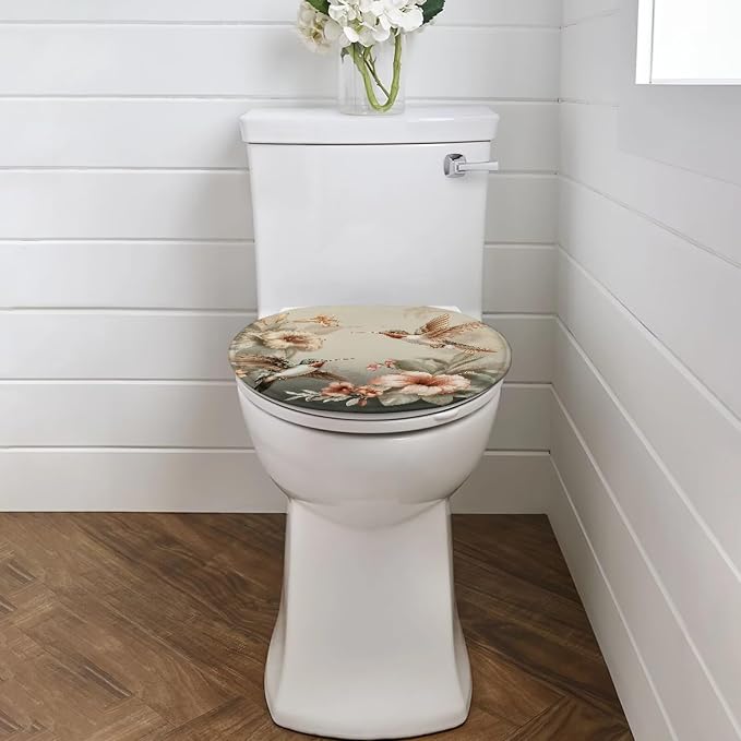 Hummingbird Toilet Lid Cover, Flannel Machine Washable Toilet Seat Cover, Comfortable, Soft and Dustproof Toilet Lid Cover