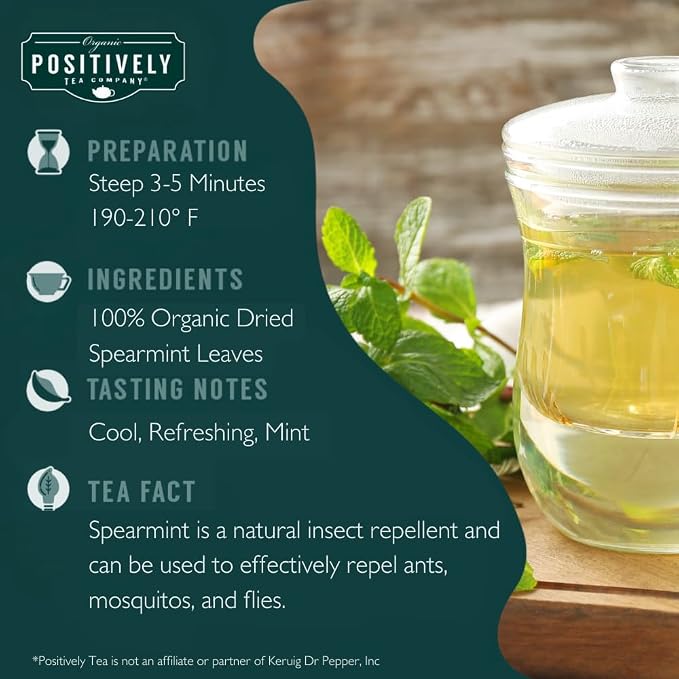 Organic Positively Tea Company, Spearmint Leaf Herbal Tea Bags, 20 Count