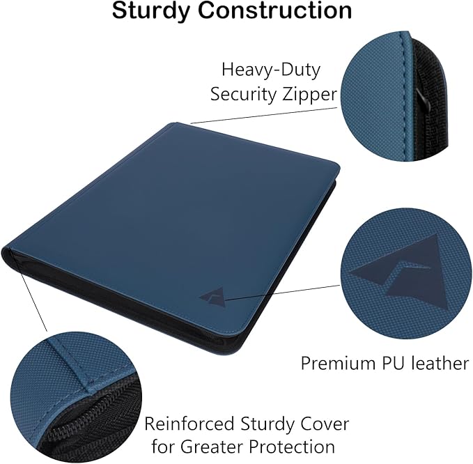 Premium 16-Pocket 1000 Card Binder, Ringless Trading Card Album Folder - Side Loading Black Page Pocket Binder for TCG -Midnight Blue