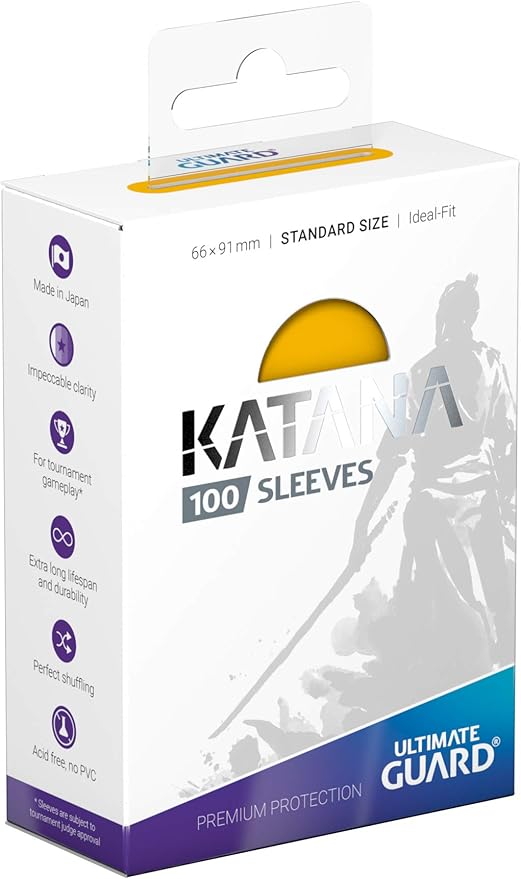 Ultimate Guard Katana Card Sleeves: 100 Standard Size TCG Sleeves, 66 x 91mm, Yellow Back, Tournament Quality, No PVC & Acid-Free, High Clarity