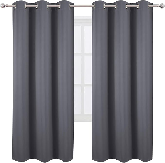 LEMOMO Grey Blackout Curtains 42 x 72 Inch Length/Set of 2 Curtain Panels/Thermal Insulated Room Darkening Blackout Curtains for Bedroom