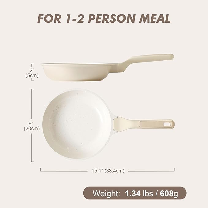 SENSARTE Nonstick Ceramic Frying Pan 8-Inch, Healthy Non Toxic Skillet, Induction Compatible Omelet Pan with Heat Resistant Handle, PFAS-Free, Cream White
