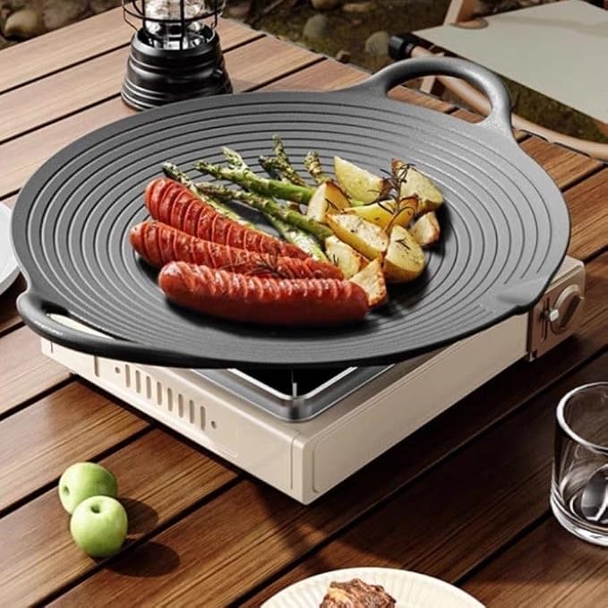 11.5 inch Korean BBQ Grill Pan, Cast Iron Griddle Pan for Indoor and Outdoor Cooking & Camping (11.5 inch)