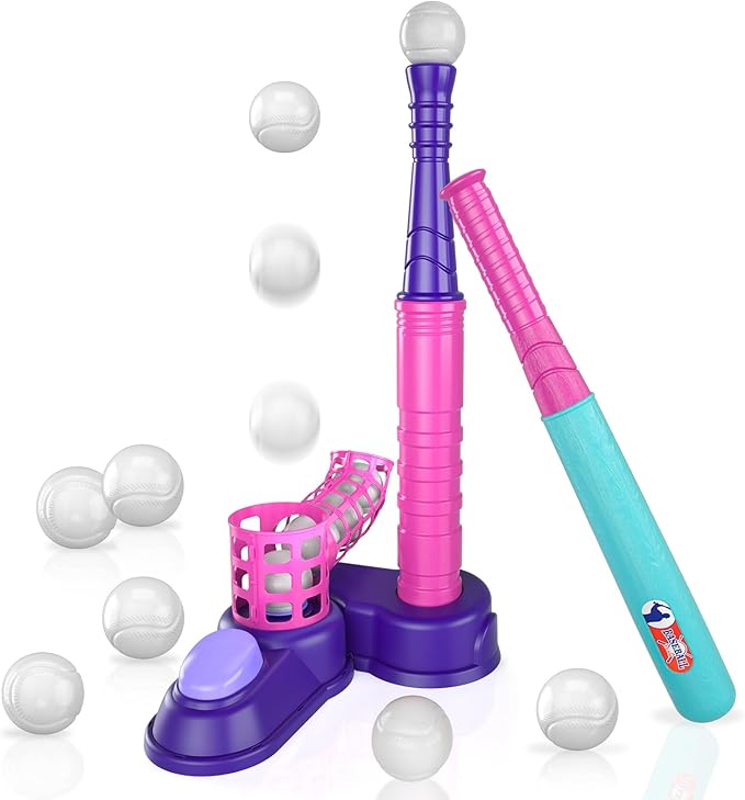 Bennol T Ball Set Toys for Kids 3-5 5-8, Kids Baseball Tee for Boys Toddlers, Auto Ball Launcher, Indoor Outdoor Outside Sports Tee Ball Set Toys Gifts for 3 4 5 6 Year Old Boys Toddler Kids