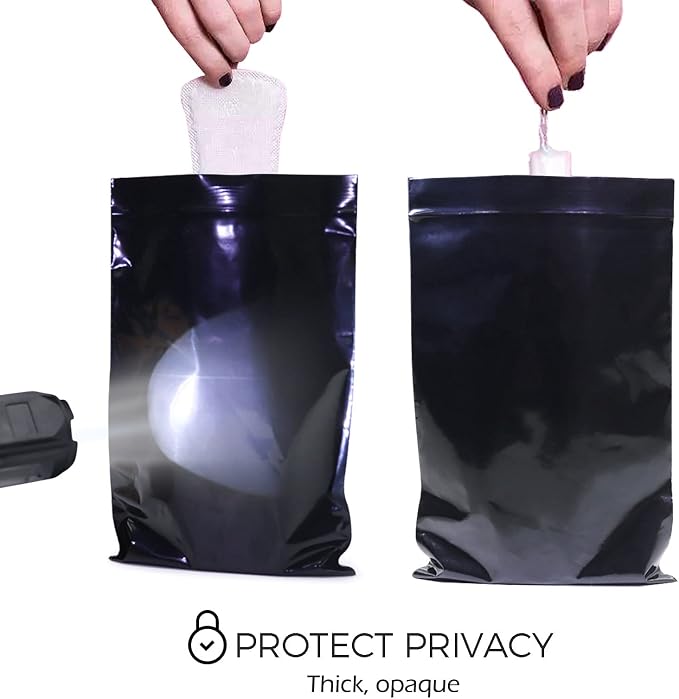 Tampon Disposal Bags, Sealable and Prevents Odours, Set of 100 Pack | Feminine Hygiene Disposal Bags, Black, More Discreet