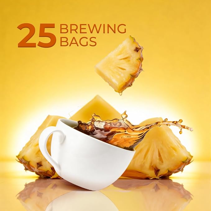 Life Plus Style Gourmet La Granja Pinapple Green Tea Premium Unsweetened Naturally Caffeinated Hot or Iced No Sugar Tropical Pineapple Fruity Gift Green Tea Flavored Individually Wrapped 25 Tea Bags