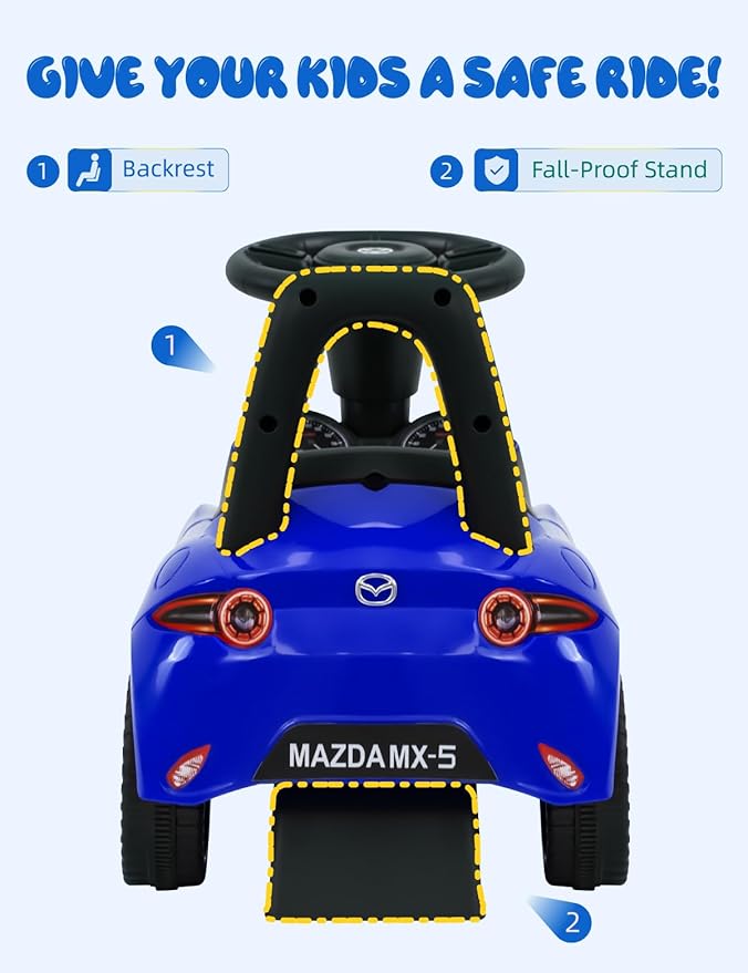 HEIMILI Kids Push Car with Music, Ride-On Toy with Anti-Slip Wheels, Bumper Guards and Horn Button for Fun & Safety (Blue)