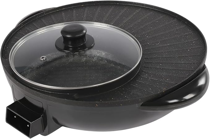 Electric Smokeless Grill and Hot Pot 2 in 1, Multifunctional Round Pot, Hot Pot Plate, Circular Edition Hotpot Grill Combo Korean BBQ, Non Sticky Pot Black 110v.