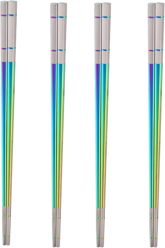 Reusable Stainless Steel Chopsticks,Dishwasher Safe , Easy to Use(4 PCS,Dazzling colors)