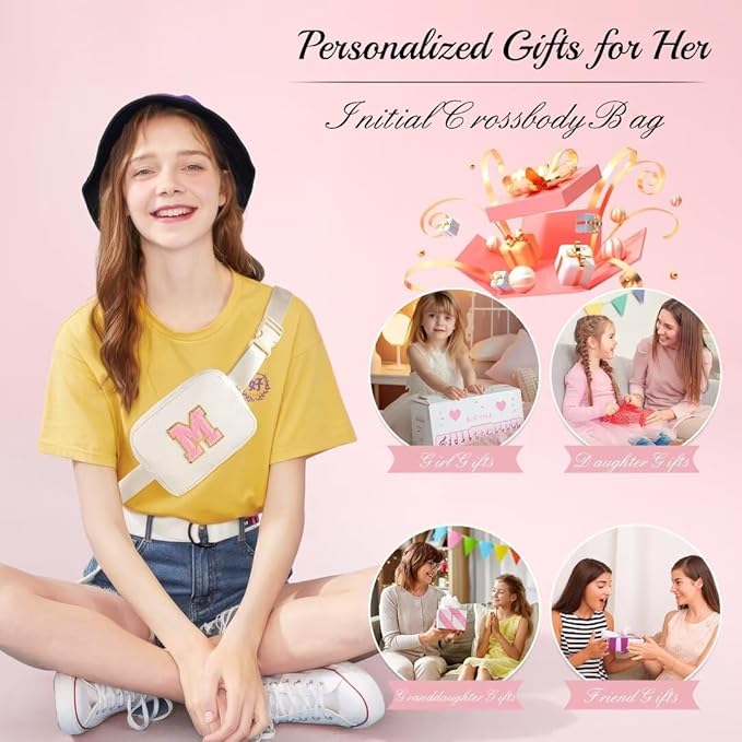 YOOLIFE Bridesmaid Gifts - Bridal Shower & Bachelorette Party Decorations, Pink Initial Crossbody Bag