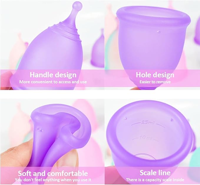 Menstrual Cup Set, 2 Pack (S & L), for Different Flow Levels, Menstruation Cup Large 30ml & Small 23ml, Purple
