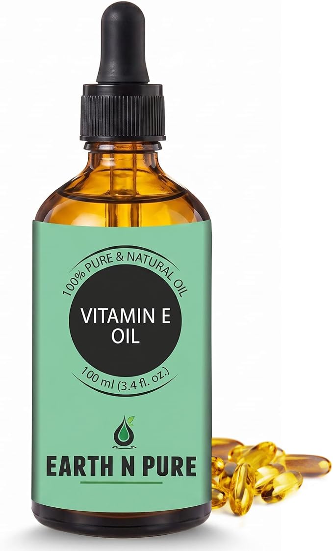Earth N Pure Vitamin E Oil for Skin & Hair 50ml | 100% Pure & Natural Tocopherol Oil | Face Moisturizer, Deep Skin Hydration, Dark Spots, Scars, Nails, Scalp & DIY Skincare b| 100ml