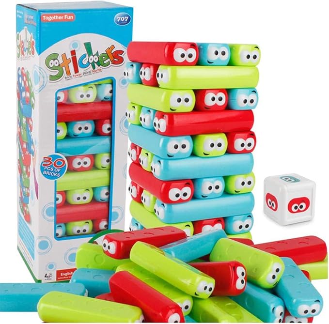 wonuu Timber Tower Block Stacking Game Colored Cartoon Plastic Building Blocks Board Educational Game